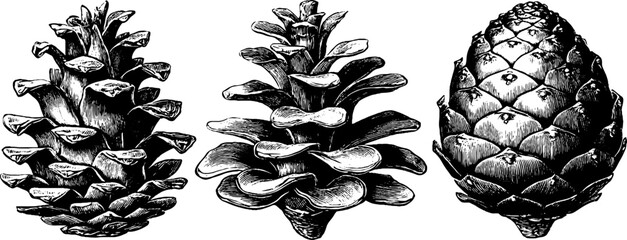 Fototapeta premium Vintage botanical study of spruce cone engraving from the 19th century - design for art print or poster