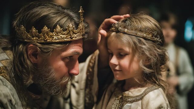 During the Epiphany ceremony, a devoted father crowns his little daughter.