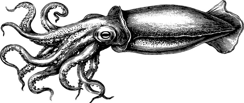 Vintage squid illustration - detailed marine specimen for botanical design and study