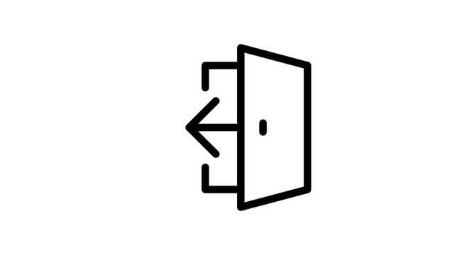 Animated exit sign opening door icon on white background