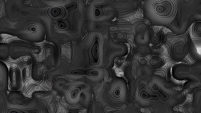 Abstract Moving Irregular Topographic Contour Lines Animated Background in black and white