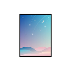Mountain sky star wall art vector. Night wall print for scandinavian home.