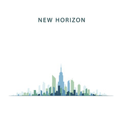Fototapeta premium Modern city skyline silhouette, representing future development and urban growth, with stylized skyscrapers against a clean white background