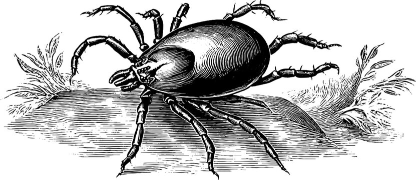 Vintage tick insect anatomy sketch for botanical study and education