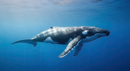 Obraz premium A majestic gray whale swimming in the deep blue ocean waters