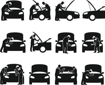 Car Mechanic Silhouettes Set for Labor Day Service and Auto Repair
