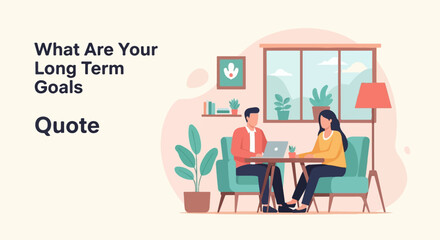 Fototapeta premium Two people plan long-term goals in a cozy, plant-filled room