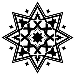 Geometric Star Mandala, Black and White Decorative Pattern, Abstract Ornament
