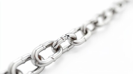 Obraz premium Gleaming stainless steel chain links forming a strong metallic connection in a close up studio shot with a white background