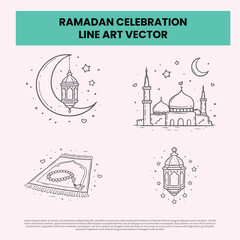 Islamic Mosque, Lantern, and Prayer Rug Minimalist Illustration Set