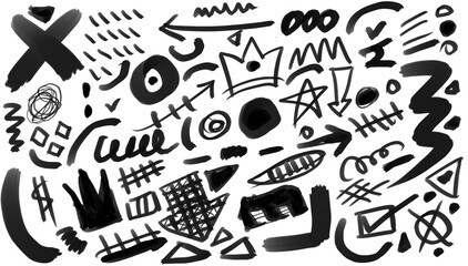 Hand Drawn Black Graffiti Street Art Elements and Doodles on Alpha Transparent Background © C Corner