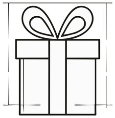 Gift Box Icon with Bow, Outline Drawing