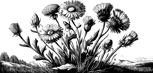 Fototapeta premium Vintage wild herbs bouquet for natural medicine and botanical design