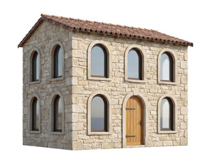 Obraz premium Rustic stone guest house with arched windows.