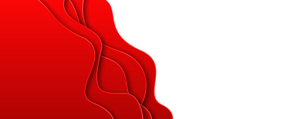 Red and white abstract paper cut waves background