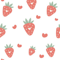 Cute Strawberry with Heart Seamless Pattern Vector