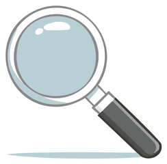 Cartoon magnifying glass with a wide lens and dark handle illustrating detailed observation