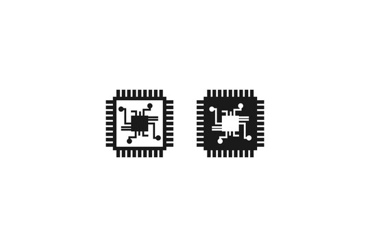solid and outline icon of microchip processor cpu