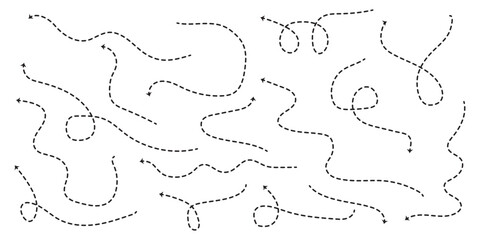 Dotted wave curve arrow icon set, collection of dot arrow icon set.