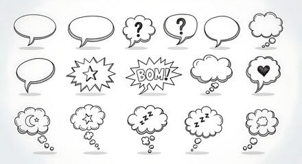 Obraz premium Hand Drawn Comic Speech Bubbles and Thought Clouds Set