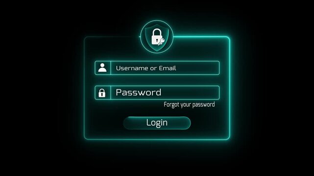User typing login and password at home, secure access to the personal information and big data. cyber security, the digital crime concept, 3D secure login motion graphics