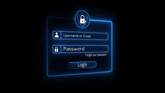 User typing login and password at home, secure access to the personal information and big data. cyber security, the digital crime concept, 3D secure login motion graphics