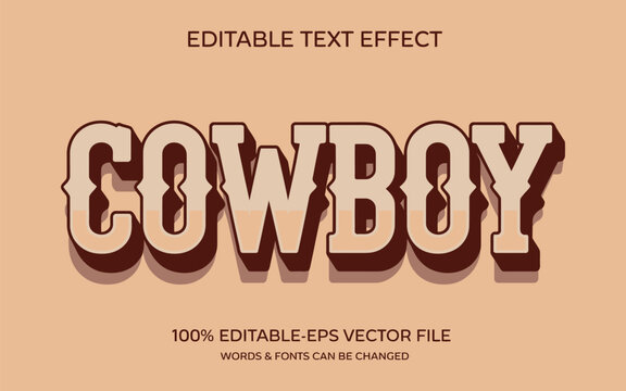 Cowboy editable text effect template with western style lettering and rustic typography, perfect for rodeo posters, country branding, vintage headlines, and decorative title designs