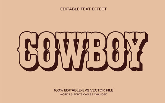 Cowboy editable text effect template with western style lettering and rustic typography, perfect for rodeo posters, country branding, vintage headlines, and decorative title designs