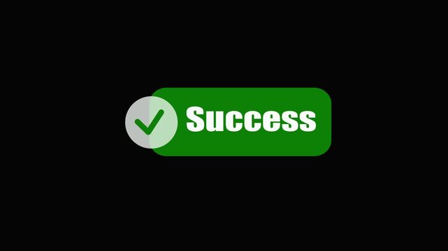 Green Success Button with Checkmark on a Black Background Looping Motion Animation
