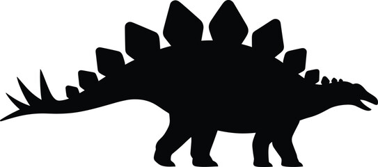 Stegosaurus dinosaur silhouette isolated on white background, black and white prehistoric animal concept, Jurassic reptile, extinct wildlife, minimal vector illustration © MstMuktarinaAkter