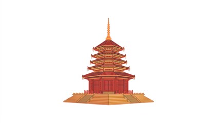 Illustration of a traditional Asian pagoda with intricate architectural details, featuring warm colors against a white background