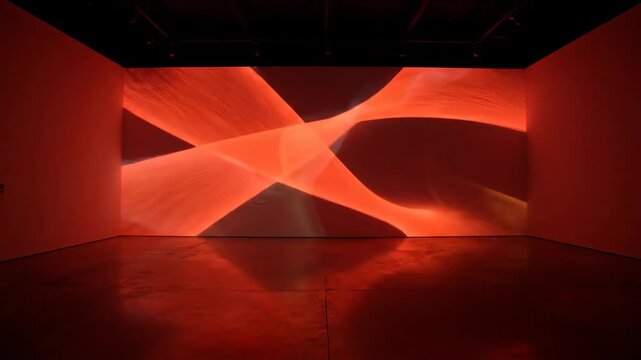Abstract light installation in a spacious art gallery, immersive space