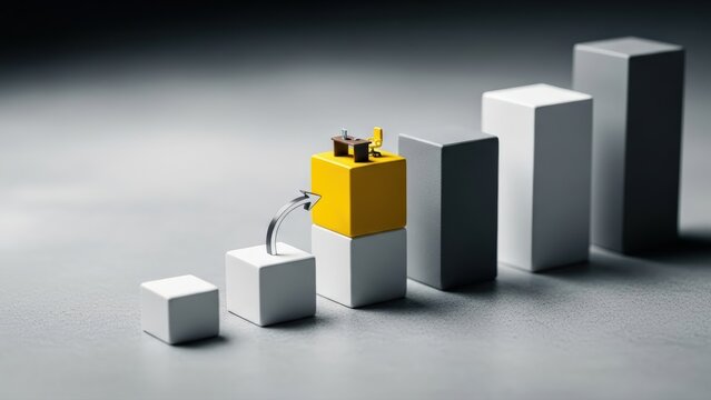 Office cubes illustrate a leadership transition as a new head is appointed from middle management, depicting a career change towards the top