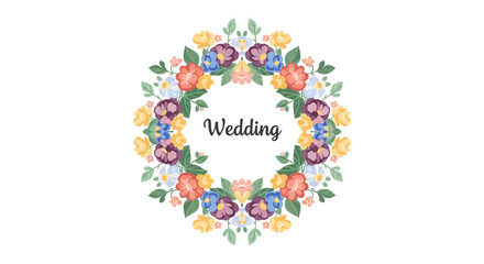 Floral Wedding Illustration Featuring Colorful Flowers and Greenery in a Circular Arrangement