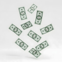 Minimalist 3D Render of Falling Dollar Banknotes (Money Rain Concept)