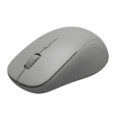 A gray wireless computer mouse with a sleek design