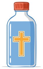 Obraz premium Stylized holy water bottle with a golden Christian cross graphic for spiritual blessing and purification