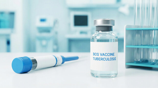 Pharmaceutical vial of BCG vaccine for Tuberculosis immunization in clinical lab