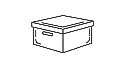 Simple line drawing of a closed cardboard storage box with lid and handles