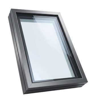 Skylight window with a wooden frame.