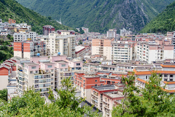 Fototapeta premium view of the city , Kangding, Garze Prefecture, Sichuan, China