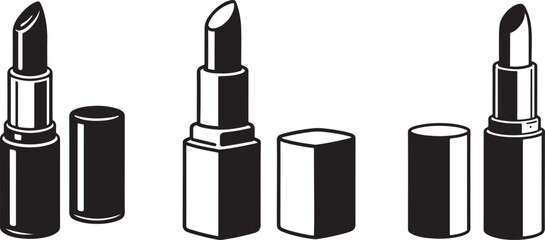 Obraz premium Black and white illustration of various lipstick tubes and containers