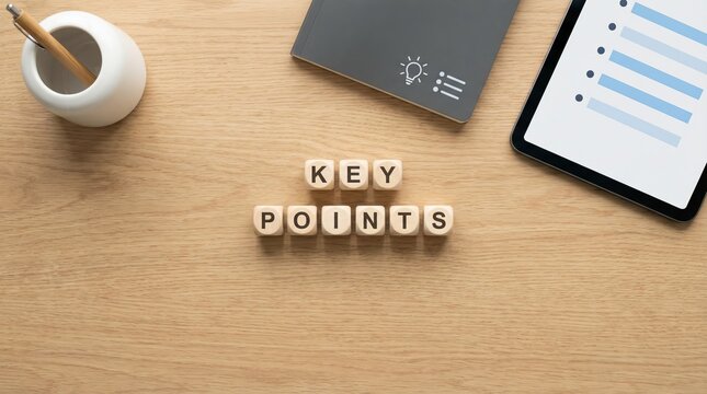 Wooden blocks spelling 'Key Points' on desk