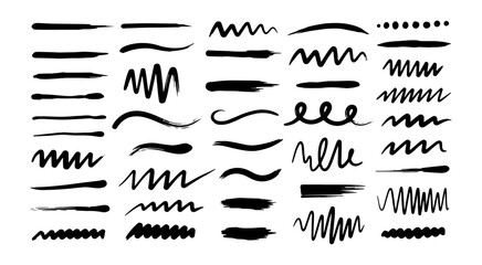 Mixed artistic ink scribbles and brush mark collection