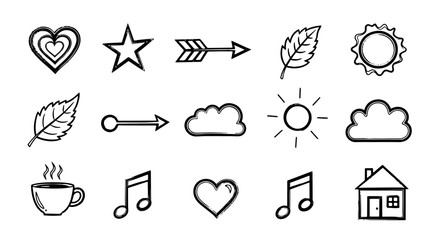 Nature and weather hand drawn ink doodle symbols