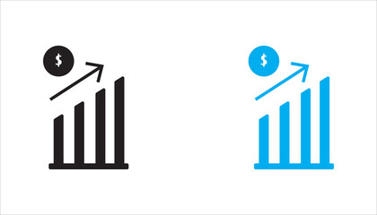 Obraz premium Outline icon of an increasing bar chart with dollar symbol, representing financial growth, revenue increase, investment success, and economic progress.
