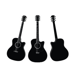 Naklejka premium Three black acoustic guitars in different views