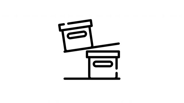 Two boxes on shelves represent storage organizing and decluttering concepts. Suitable for lifestyle blogs, home improvement articles, and professional organizing services.
