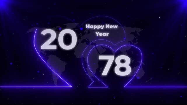 Happy New Year 1978 neon heart with map background New Year's celebration
