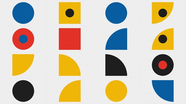 Abstract Bauhaus Geometric Grid with Colorful Shapes and Minimalist Design